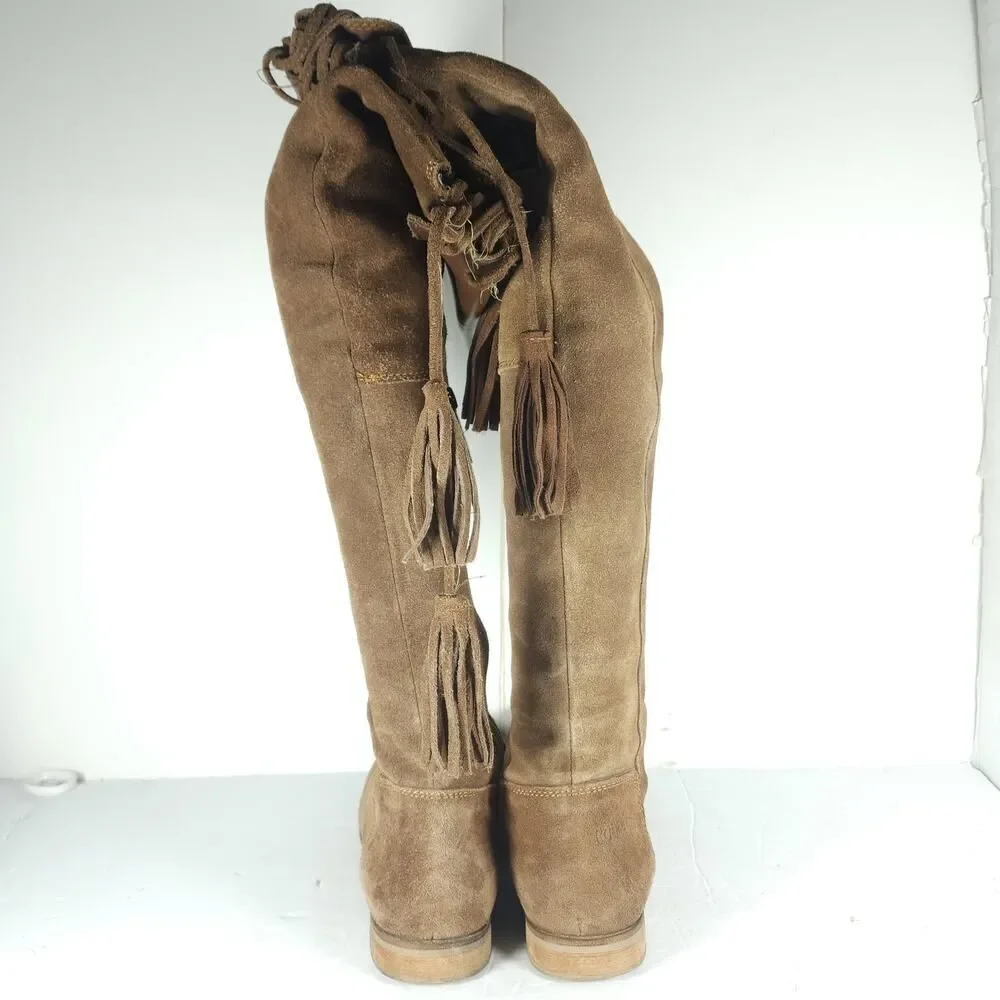 Rag & Co Women’s US 8,5? Brown Suede Side Zip Lace Over The Knee Riding Boots